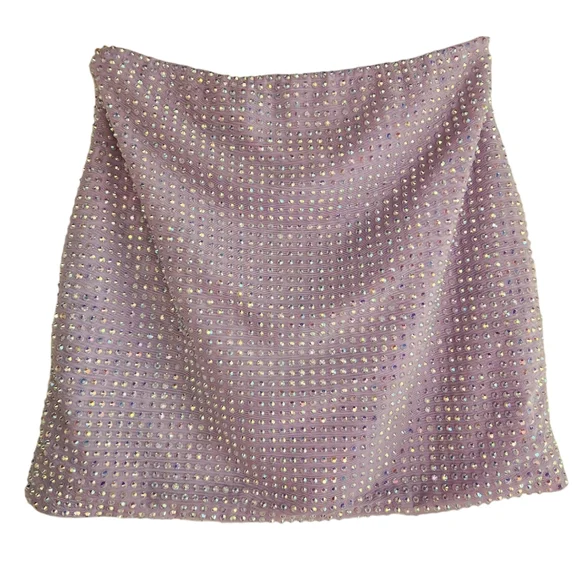 Double Layered Thick Mesh Rhinestone Embellished Thigh Slit Mini Skirt - Purple - Picture 4 of 16